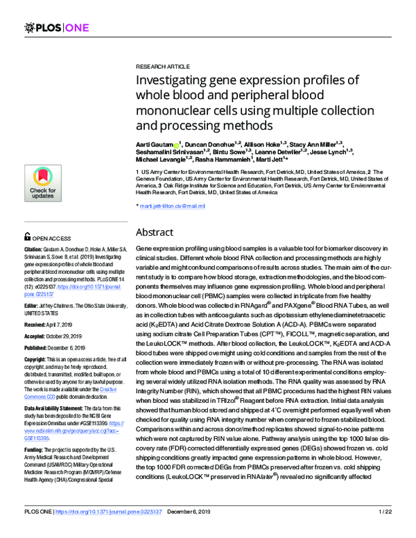 (PDF) Investigating gene expression profiles of whole blood and ...