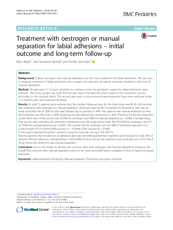 (PDF) Treatment with oestrogen or manual separation for labial ...