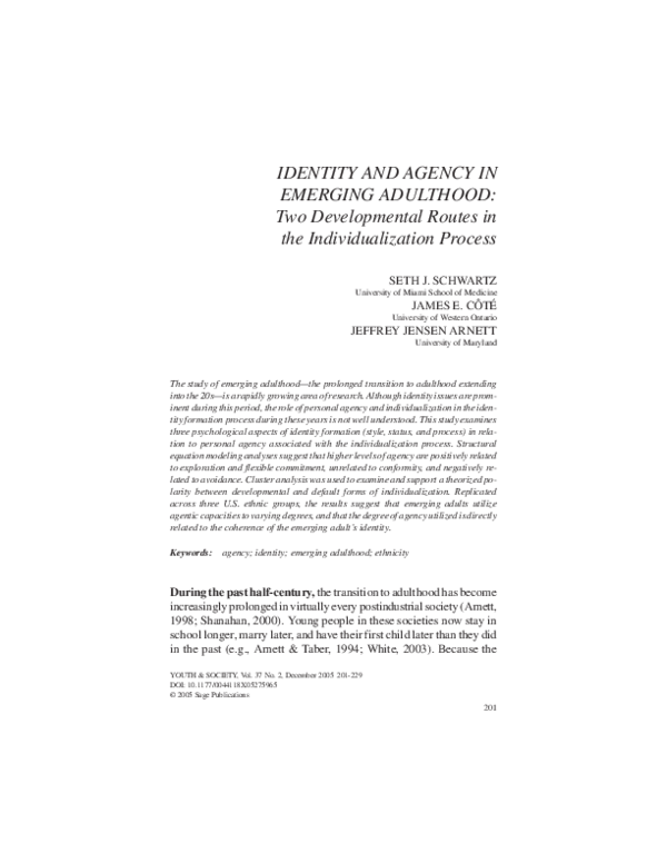 (PDF) Identity and Agency in Emerging Adulthood: Two Developmental ...