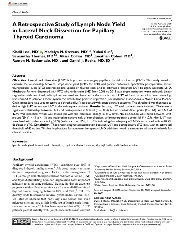 (PDF) A Retrospective Study of Lymph Node Yield in Lateral Neck ...
