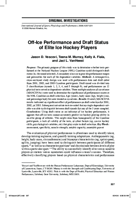 (PDF) Off-ice performance and draft status of elite ice hockey players