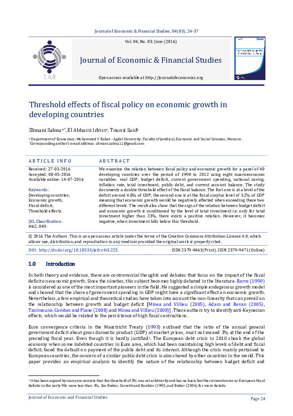 (PDF) Threshold effects of fiscal policy on economic growth in ...