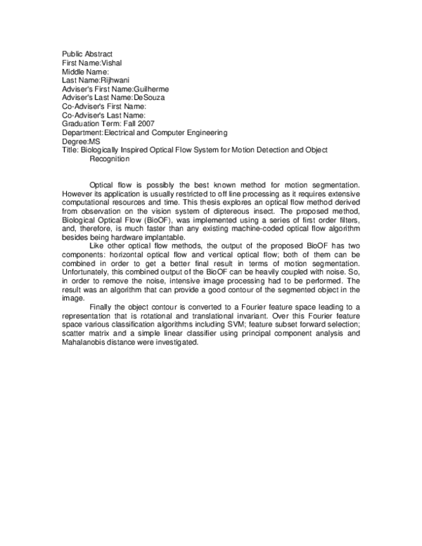 (PDF) A biologically inspired optical flow system for motion detection ...