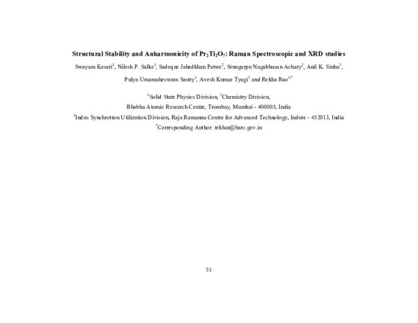 (PDF) Structural Stability and Anharmonicity of Pr 2 Ti 2 O 7 : Raman ...