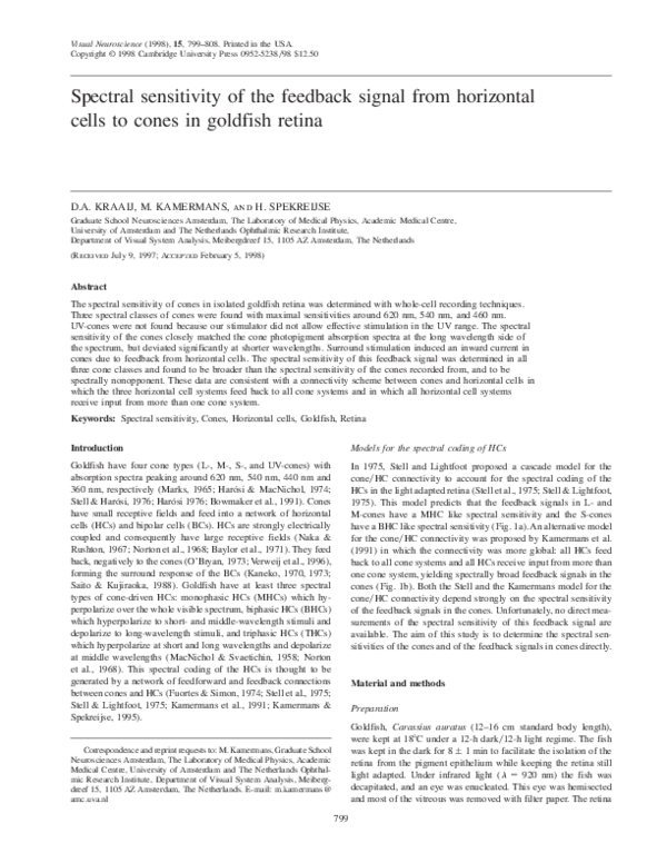 (PDF) Spectral sensitivity of the feedback signal from horizontal cells ...