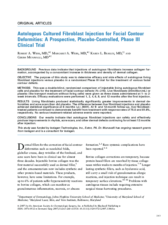 (PDF) Autologous Cultured Fibroblast Injection for Facial Contour ...
