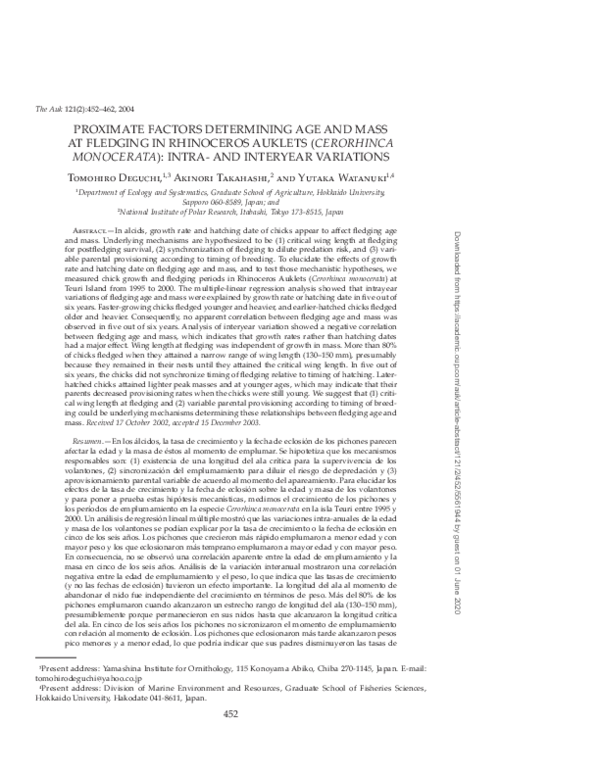(PDF) Proximate Factors Determining Age and Mass at Fledging in ...