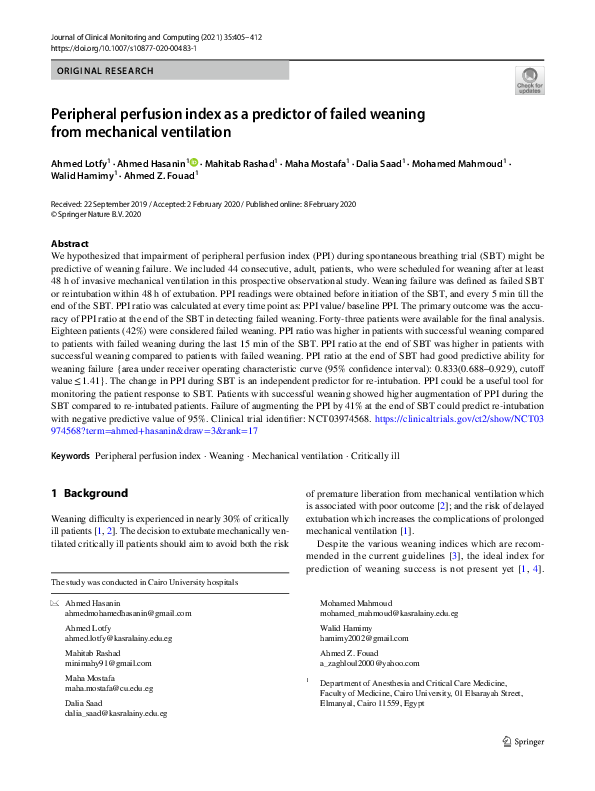 (PDF) Peripheral perfusion index as a predictor of failed weaning from ...