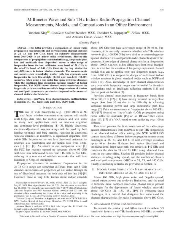 (PDF) Millimeter Wave and Sub-THz Indoor Radio Propagation Channel ...