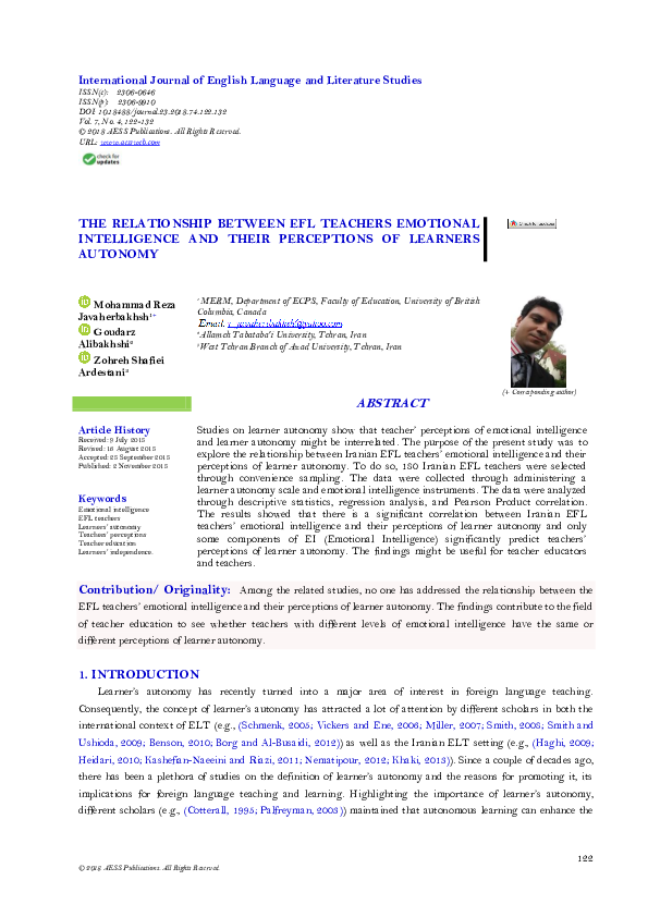 (PDF) The Relationship between EFL Teachers Emotional Intelligence and ...