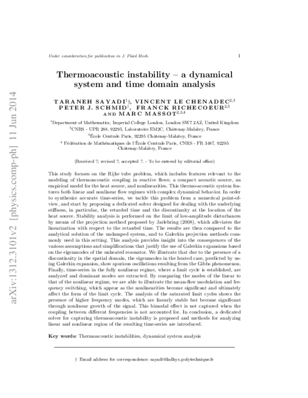 (PDF) Thermoacoustic instability – a dynamical system and time domain ...