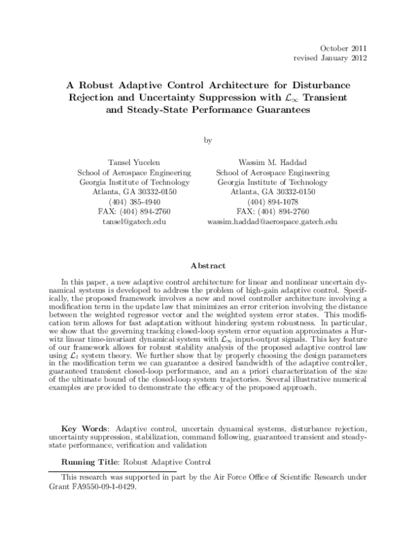 (PDF) A robust adaptive control architecture for disturbance rejection ...