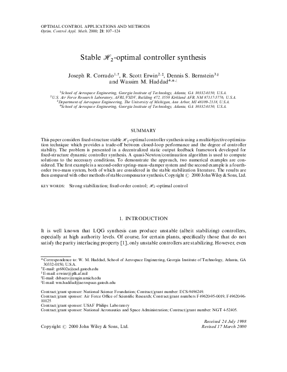 (PDF) Stable H 2-optimal controller synthesis