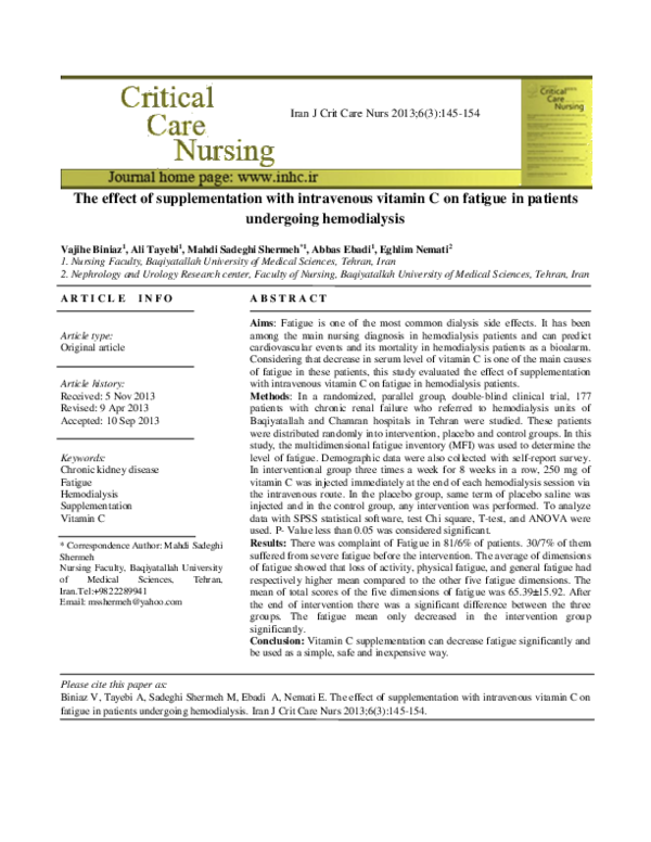(PDF) The effect of supplementation with intravenous vitamin C on ...