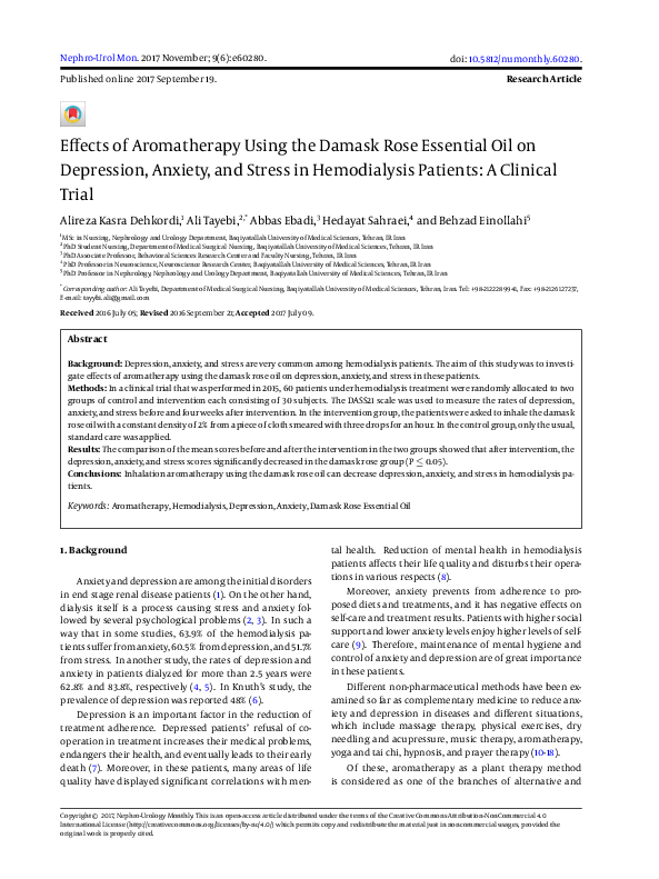 (PDF) Effects of Aromatherapy Using the Damask Rose Essential Oil on ...