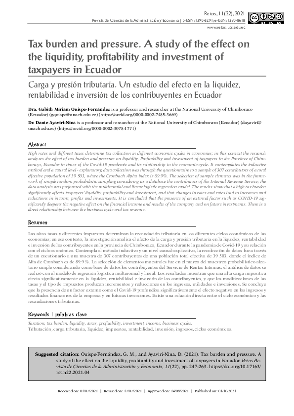(PDF) Tax burden and pressure. A study of the effect on the liquidity ...