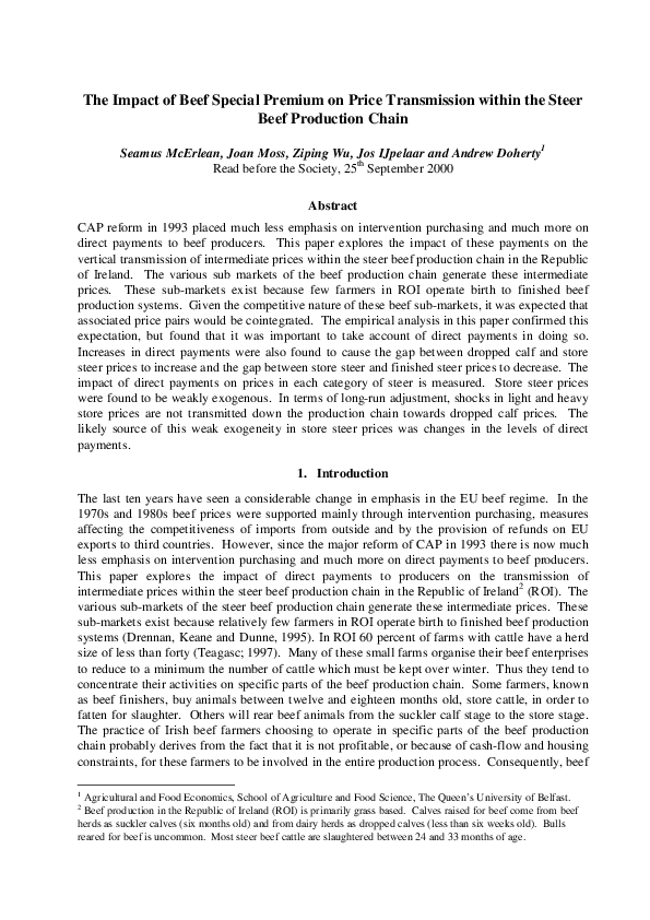 (PDF) The Impact of Beef Special Premium on Price Transmission within ...