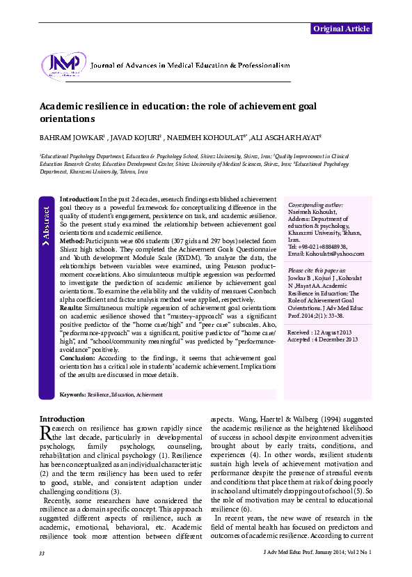 (PDF) Academic resilience in education: the role of achievement goal ...