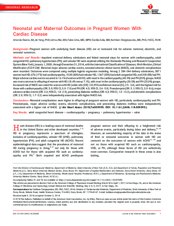 (PDF) Neonatal and Maternal Outcomes in Pregnant Women With Cardiac Disease