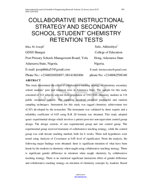 (PDF) COLLABORATIVE INSTRUCTIONAL STRATEGY AND SECONDARY SCHOOL STUDENT ...