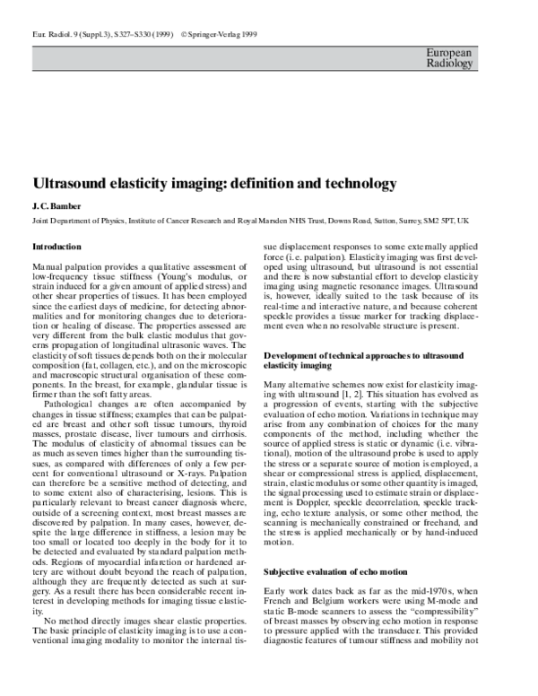 (PDF) Ultrasound elasticity imaging: definition and technology