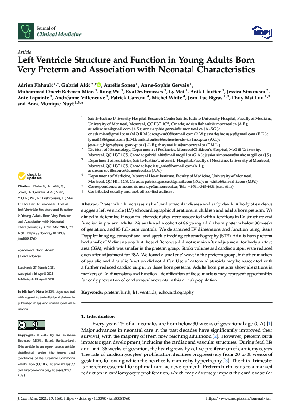 (PDF) Left Ventricle Structure and Function in Young Adults Born Very ...