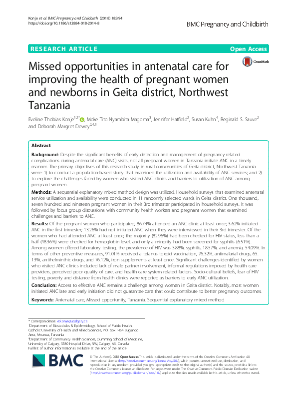 (PDF) Missed opportunities in antenatal care for improving the health ...