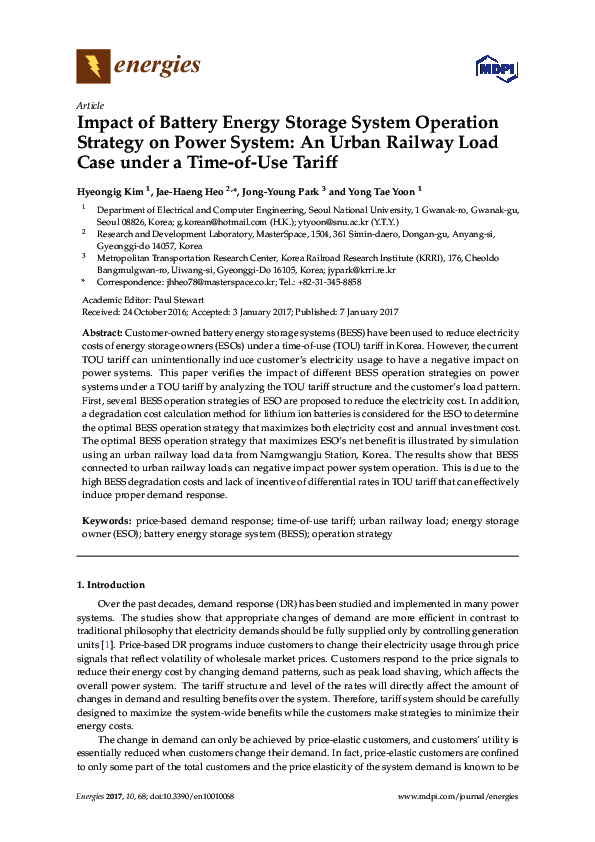 (PDF) Impact of Battery Energy Storage System Operation Strategy on ...