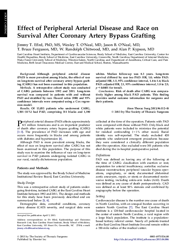 (PDF) Effect of Peripheral Arterial Disease and Race on Survival After ...