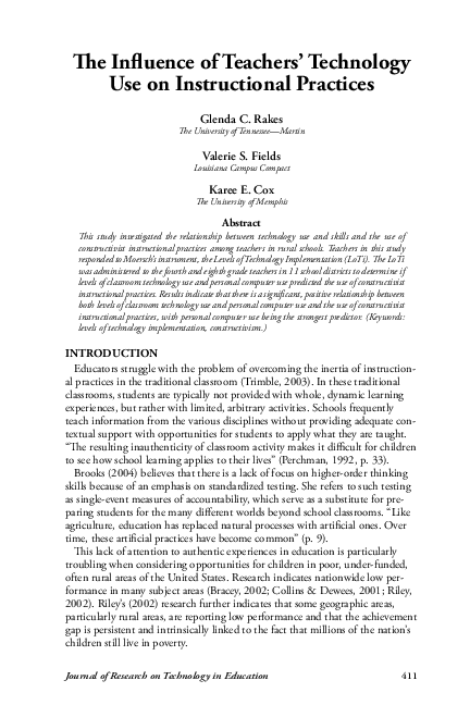 (PDF) The Influence of Teachers’ Technology Use on Instructional Practices