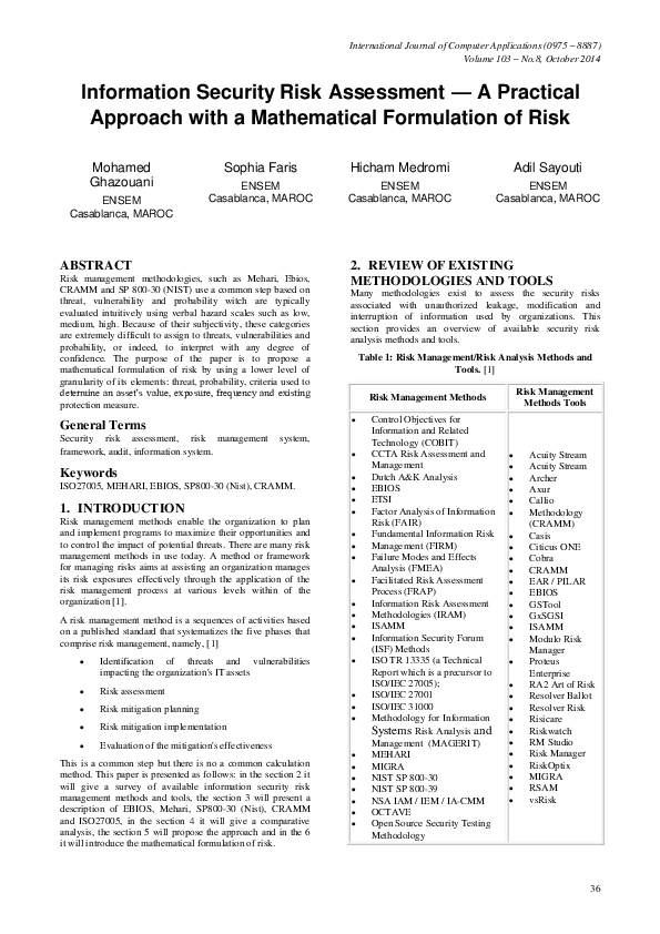 (PDF) Information Security Risk Assessment — A Practical Approach with ...