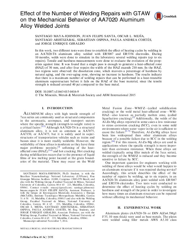 (PDF) Effect of the Number of Welding Repairs with GTAW on the ...