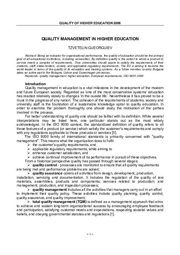 (PDF) Quality management in higher education