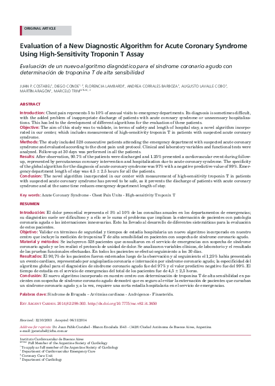 (PDF) Evaluation of a New Diagnostic Algorithm for Acute Coronary ...