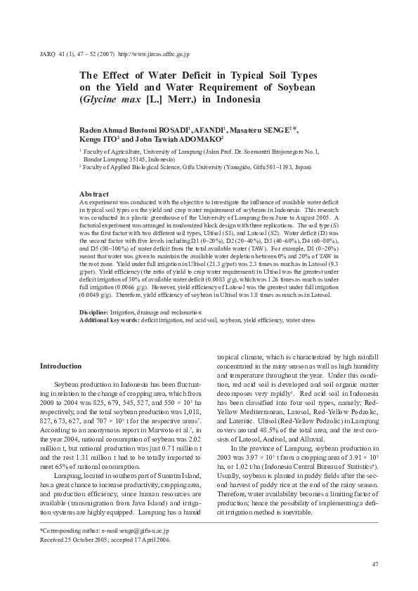 (PDF) The Effect of Water Deficit in Typical Soil Types on the Yield ...