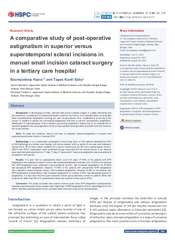 (PDF) A comparative study of post-operative astigmatism in superior ...