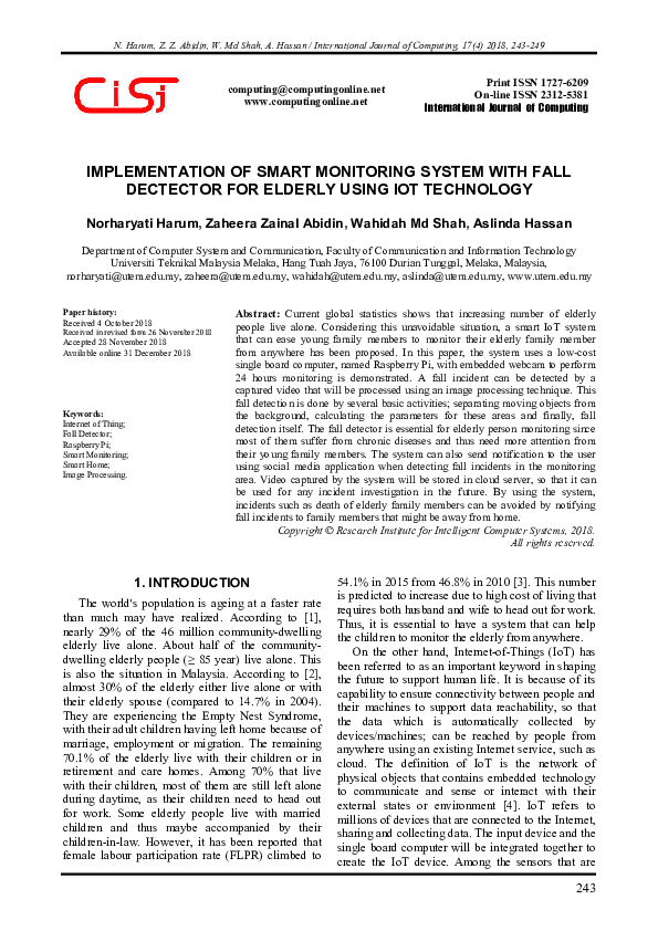 (PDF) Implementation of Smart Monitoring System with Fall Dectector for ...