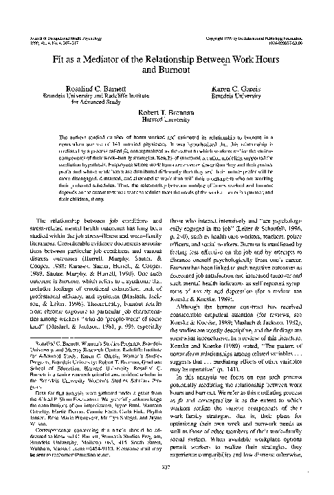 (PDF) Fit as a mediator of the relationship between work hours and burnout
