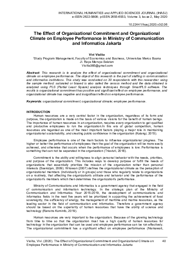 (PDF) The Effect of Organizational Commitment and Organizational ...