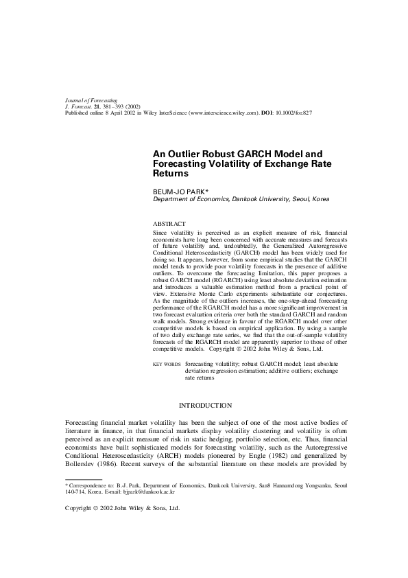 (PDF) An outlier robust GARCH model and forecasting volatility of ...