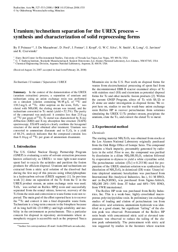 (PDF) Uranium/technetium separation for the UREX process – synthesis ...