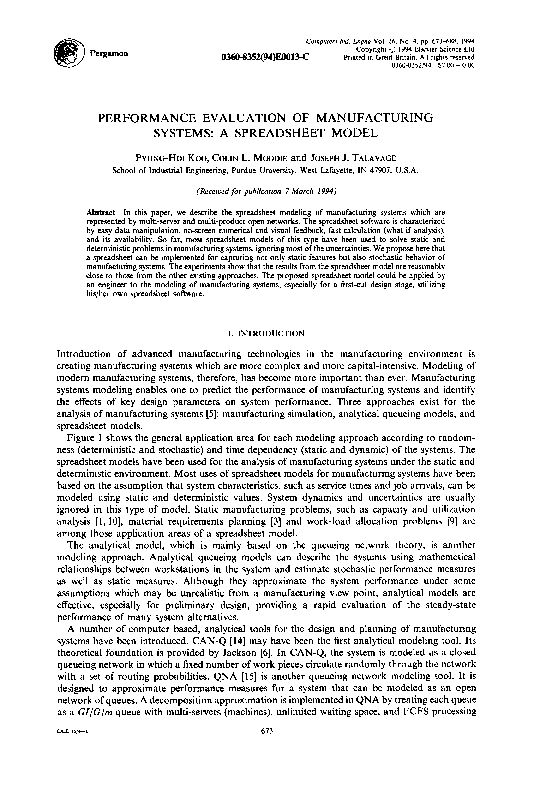 (PDF) Performance evaluation of manufacturing systems: a spreadsheet model