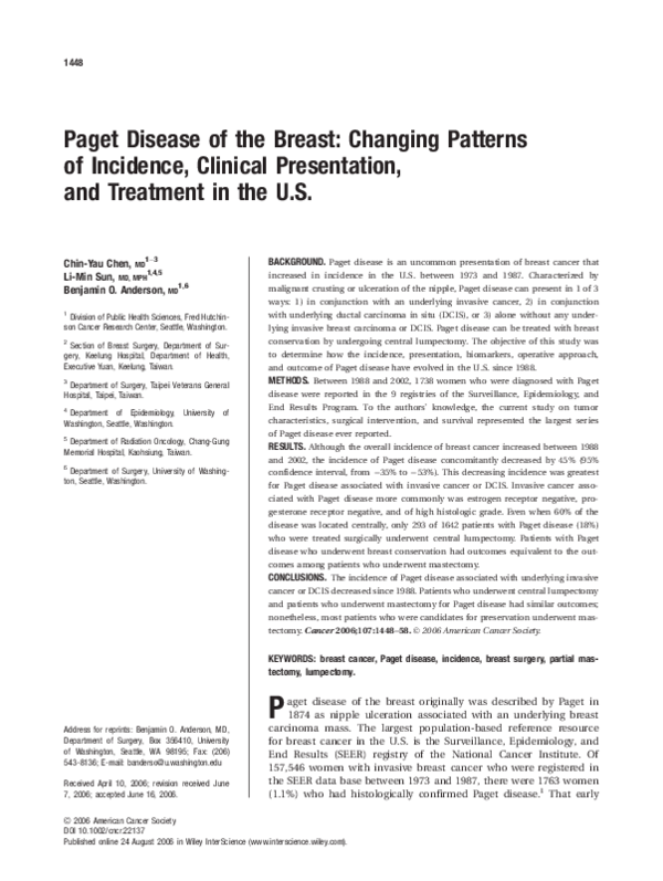 (PDF) Paget disease of the breast Changing patterns of incidence