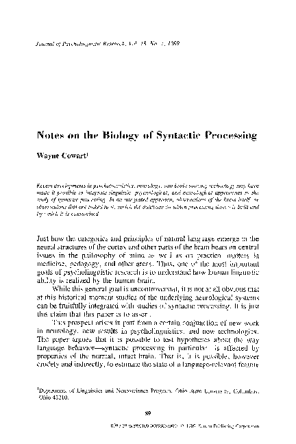 (PDF) Notes on the biology of syntactic processing