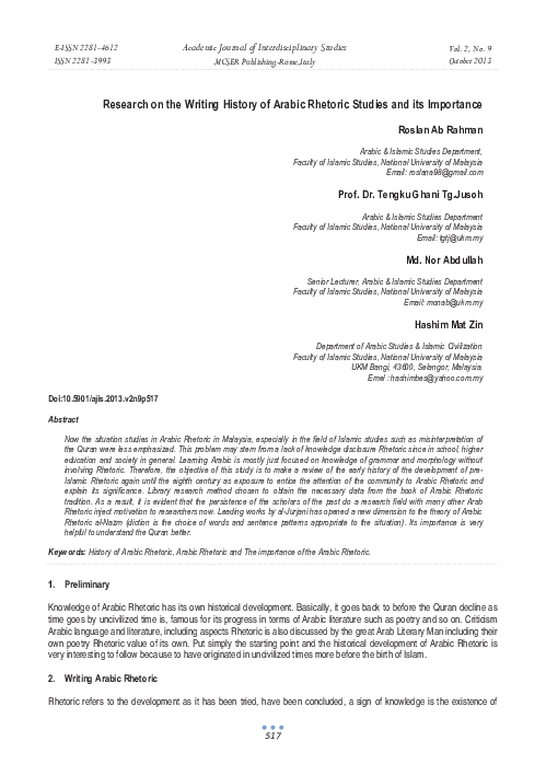 (PDF) Research on the Writing History of Arabic Rhetoric Studies and ...