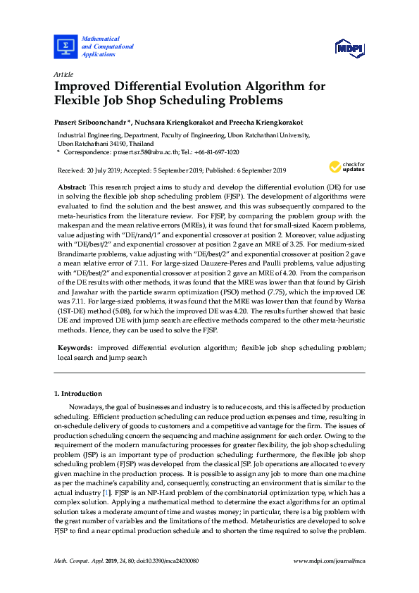 (PDF) Improved Differential Evolution Algorithm for Flexible Job Shop ...