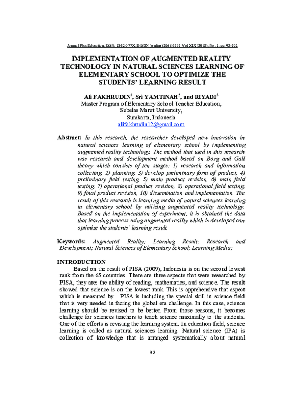 (PDF) Implementation of Augmented Reality Technology in Natural ...