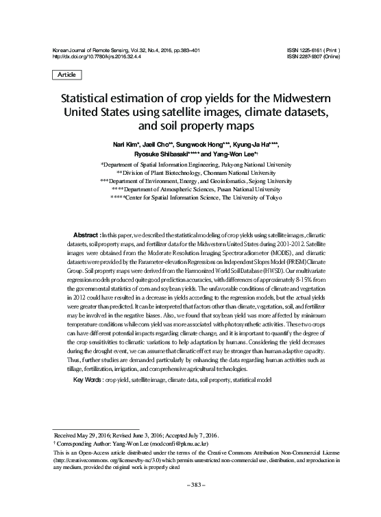 (PDF) Statistical estimation of crop yields for the Midwestern United ...