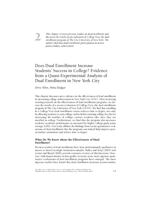 (PDF) Does dual enrollment increase students’ success in college ...
