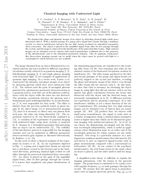 (PDF) Classical imaging with undetected light